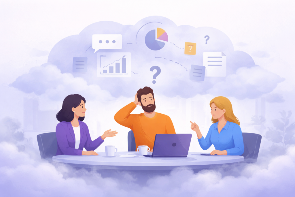 Founder Fog: leaders and teams facing uncertainty as growth blurs clarity and alignment.